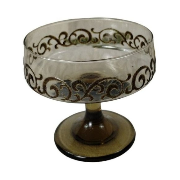 Vintage Libbey Brown Swirl 1970s Prado 2 Piece Champagne Goblets Dessert Bowls - Picture 10 of 16